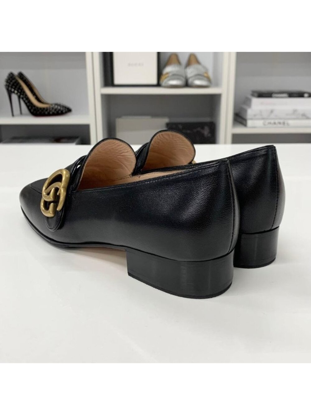 Gucci Leather Double G GG Marmont Loafers Black - Picture 5 of 11